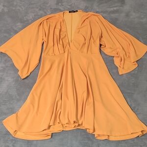 Boohoo Orange Dark Yellow Plunge Neck Dolman Sleeve Mini Dress Elegant